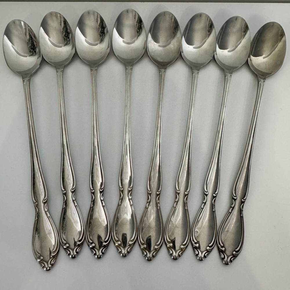 Oneida LTD Deluxe "Strathmore" Stainless Flatware Ice Tea Spoon Lot of 8